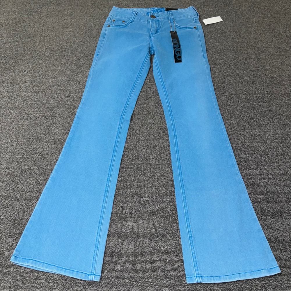 Y2K Deadstock Bongo Vibrant Blue Flare Jeans Low Rise Wide Leg Denim Size 1 NWT